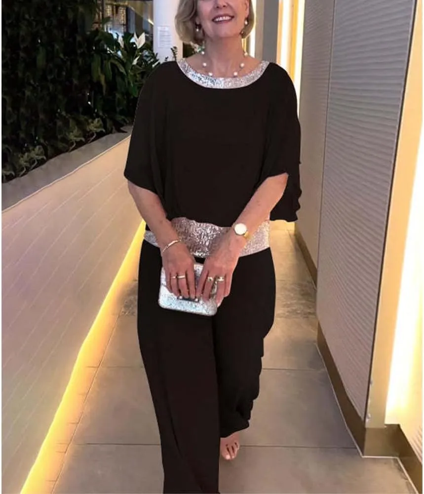 Bengbobar Two Piece Set Pant Suits Mother of The Bride Dressy Wedding Guest Chiffon Flowy Elegant Women Formal Outfits