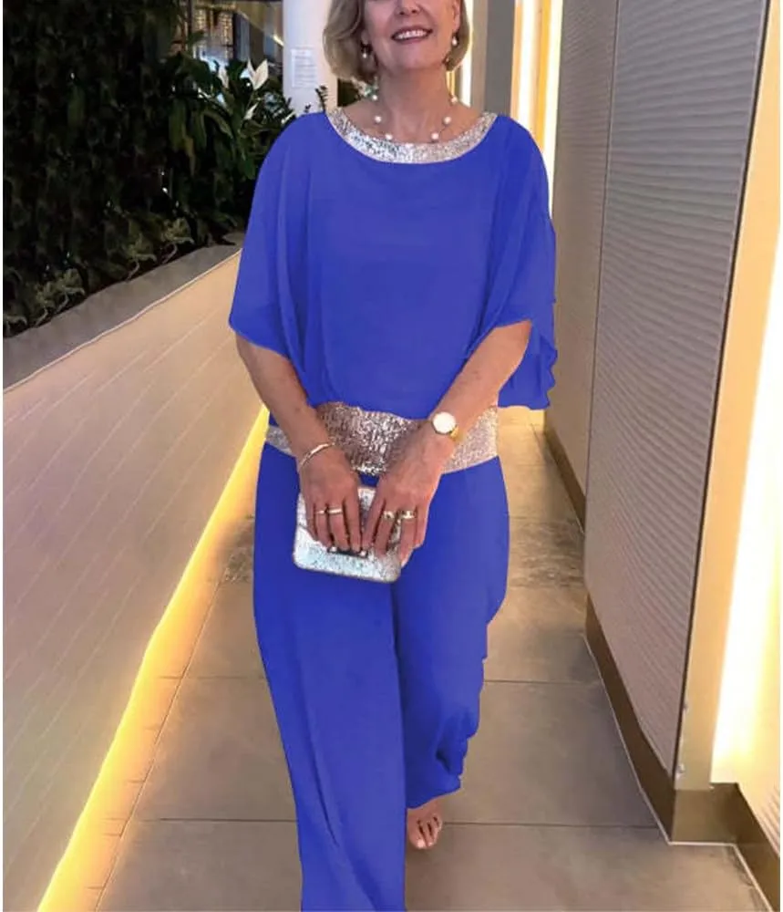 Bengbobar Two Piece Set Pant Suits Mother of The Bride Dressy Wedding Guest Chiffon Flowy Elegant Women Formal Outfits