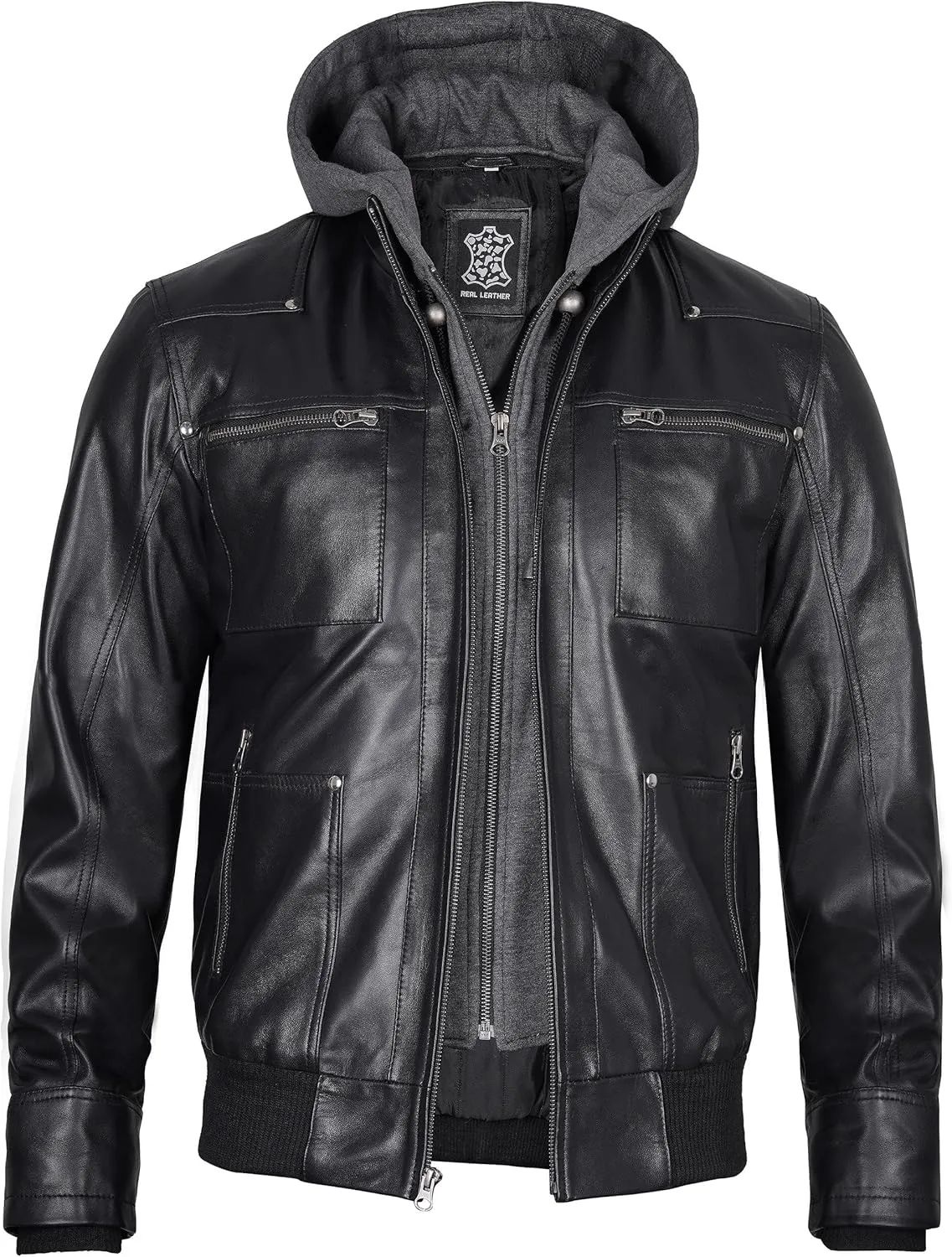 Blingsoul Mens Leather Jacket Removable Hooded Black Leather Jackets For Men