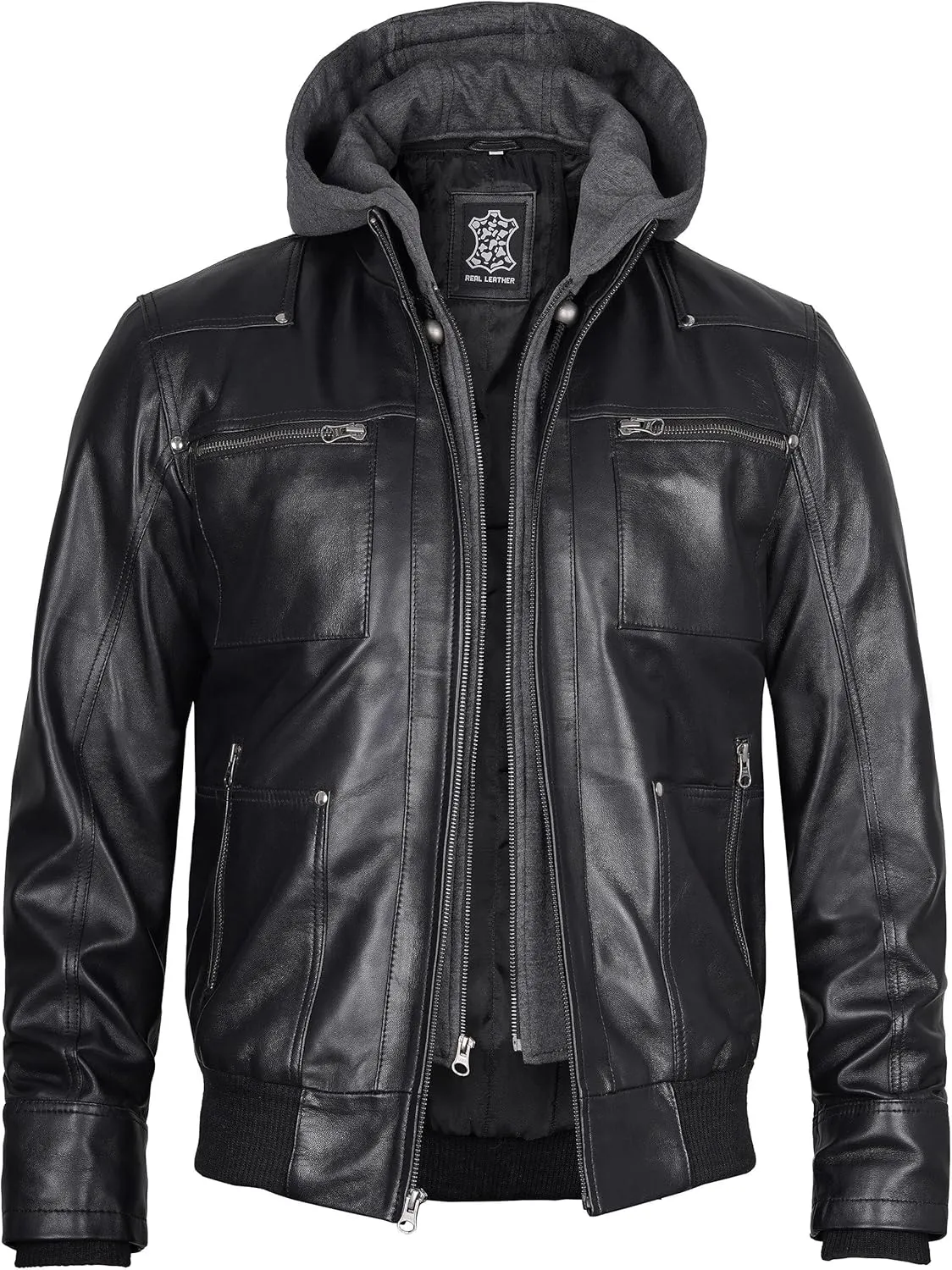 Blingsoul Mens Leather Jacket Removable Hooded Black Leather Jackets For Men