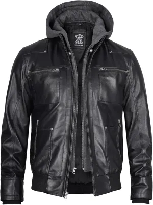 Blingsoul Mens Leather Jacket Removable Hooded Black Leather Jackets For Men
