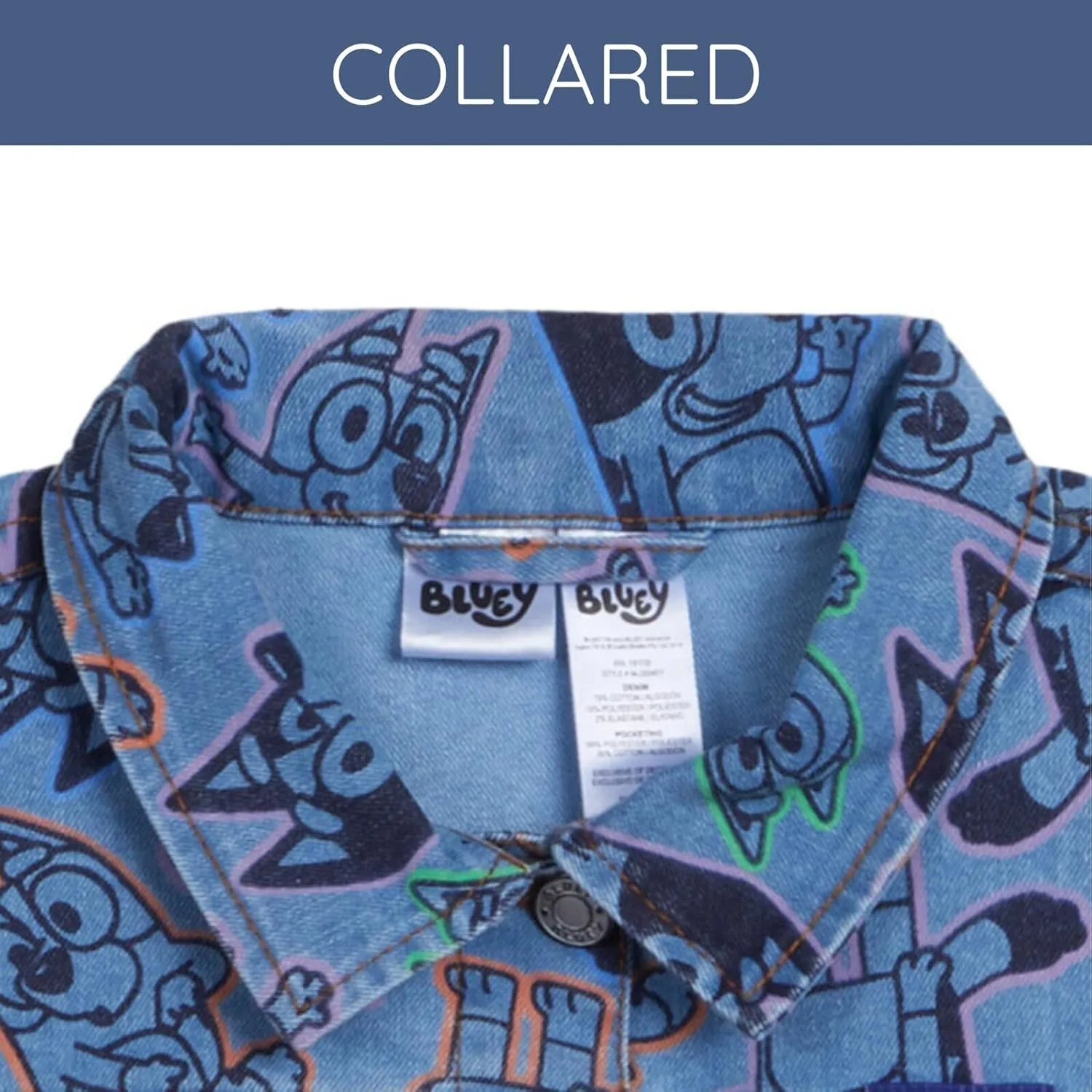 Bluey Girls Denim Jacket Toddler to Big Kid Sizes (2T - 10-12)