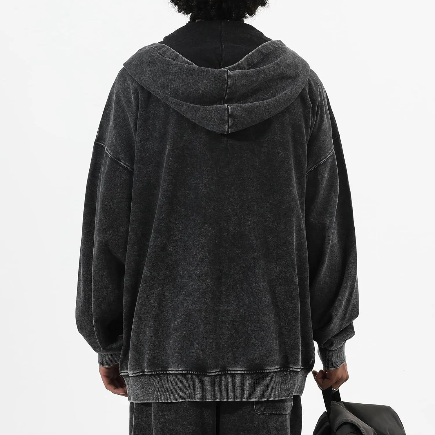 Bobeutou Mens Zip Up Acid Wash Hoodie Vintage Oversized Casual Fall Jacket Cotton Hooded Sweatshirts with Pockets Streetwear