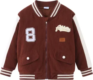Boy Girl Varsity Jackets Kids Letterman Winter Jacket Toddler Bomber Baseball Padded Coat Outerwear (Size:2-7)