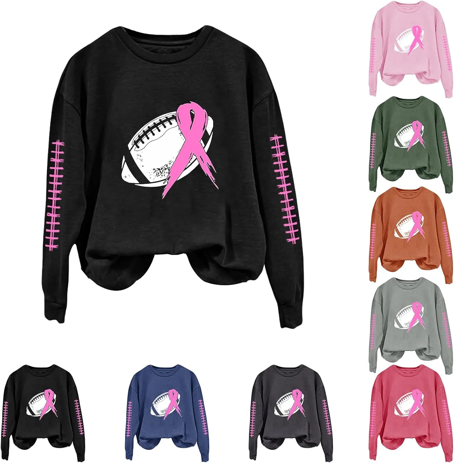 Breast Cancer Awareness Hoodies for Women Pink Ribbon Pullover Hoodie Football Sweatshirts Long Sleeve Oversized Tops