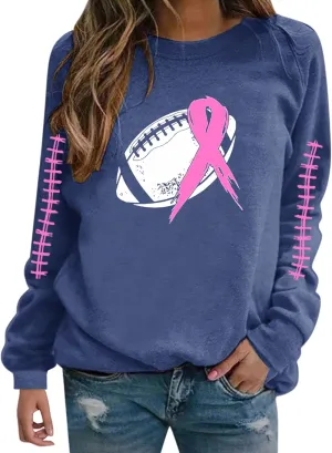 Breast Cancer Awareness Hoodies for Women Pink Ribbon Pullover Hoodie Football Sweatshirts Long Sleeve Oversized Tops