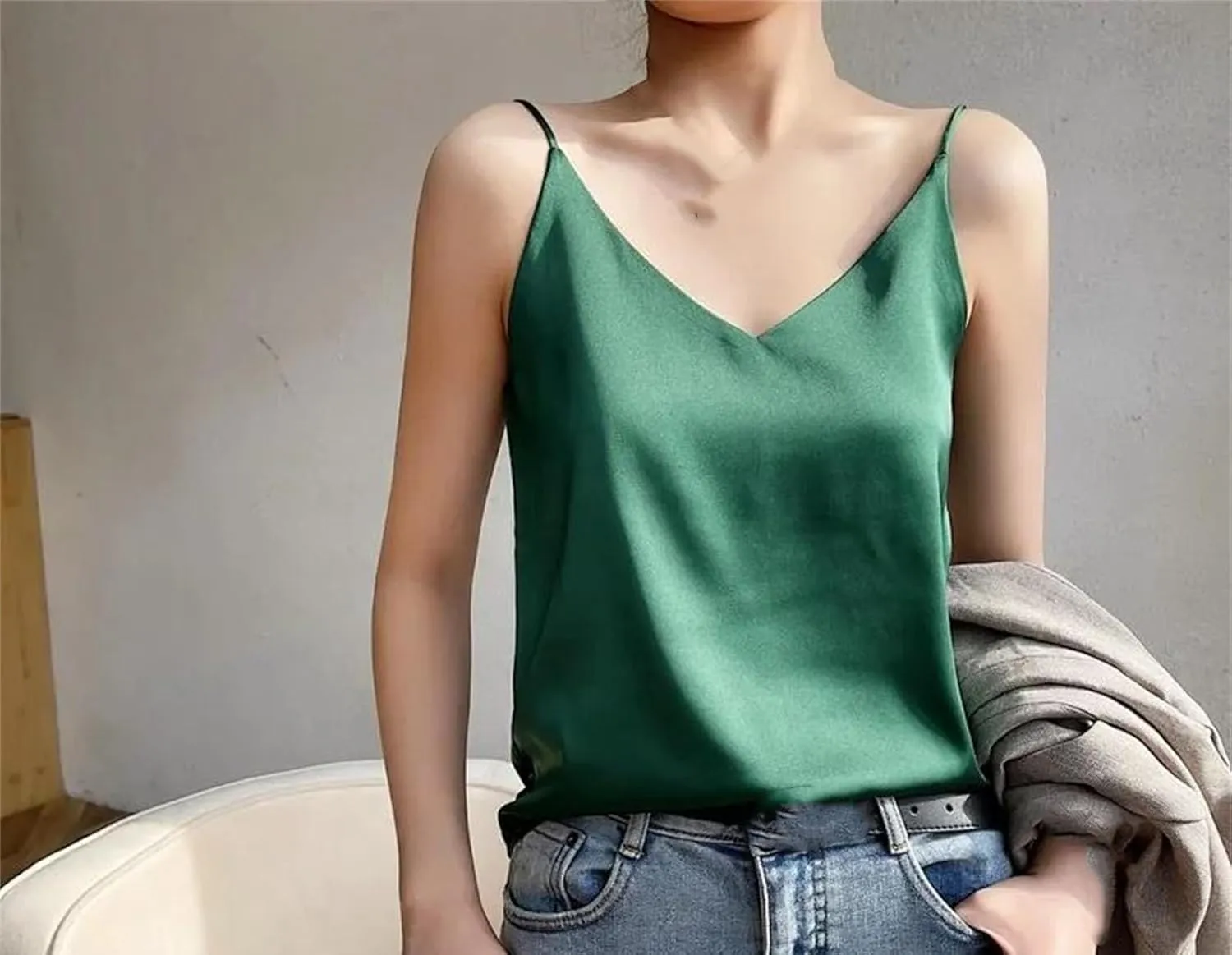 Camisole Tops for Women One-Shoulder Camisole V-Neck Short Inner Top