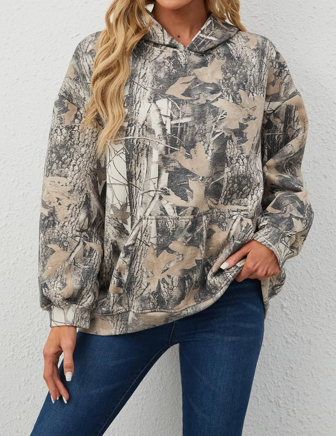 Camo Hoodie Womens Mens Maple Leaf Fleece Hooded Sweatshirt Oversized Camouflage Hoodies For Women Trendy