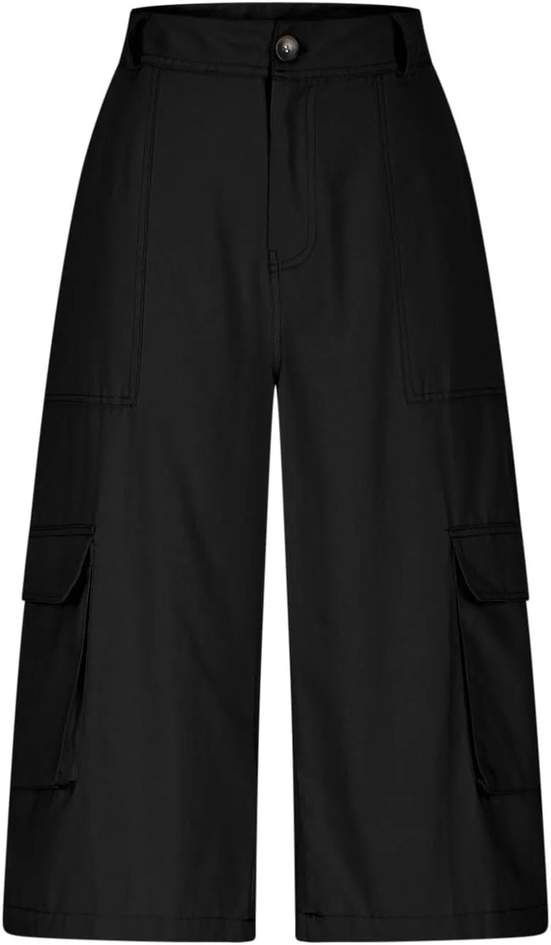 Cargo Capris for Women Loose Baggy Wide Leg Pants Lightweight Flowy High Waisted Hiking Pants Summer Y2k Clothes
