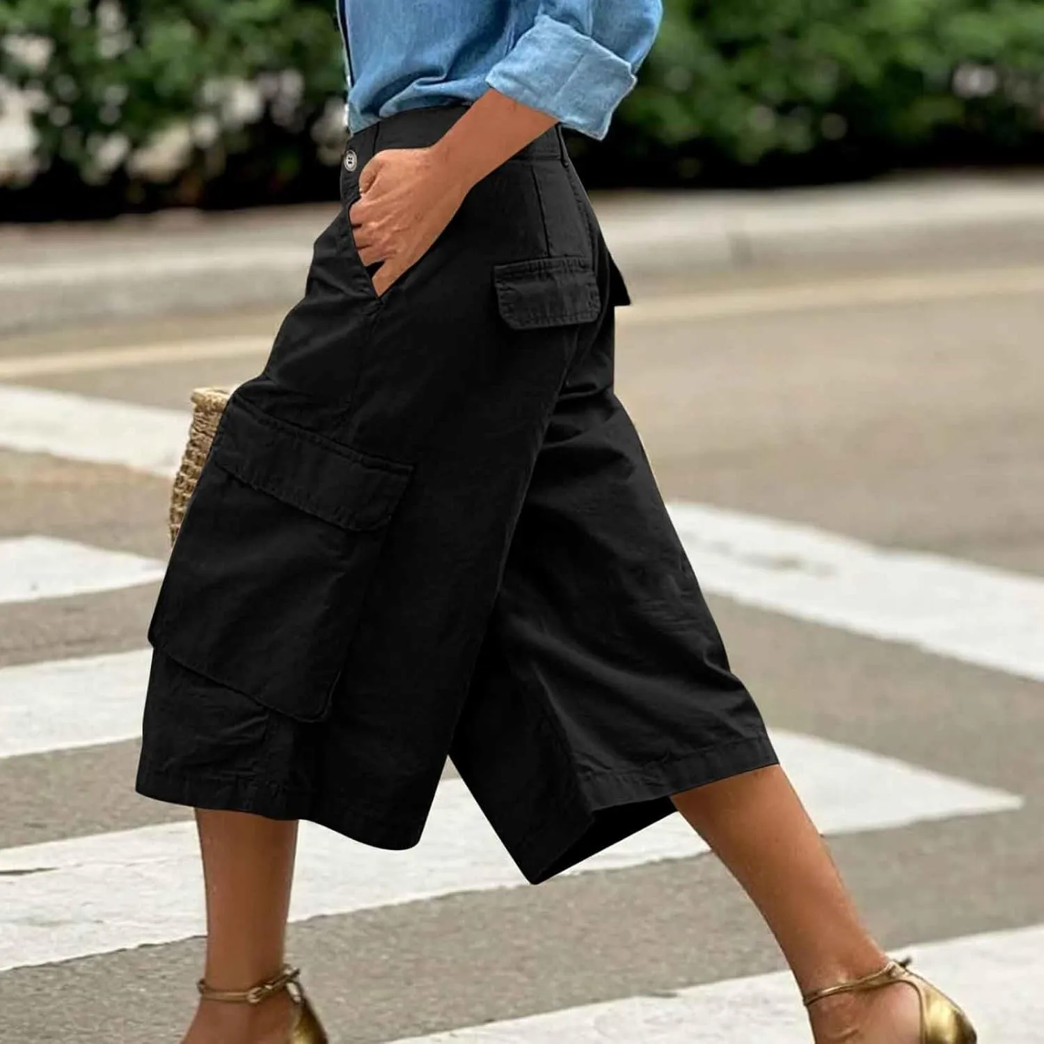 Cargo Capris for Women Loose Baggy Wide Leg Pants Lightweight Flowy High Waisted Hiking Pants Summer Y2k Clothes