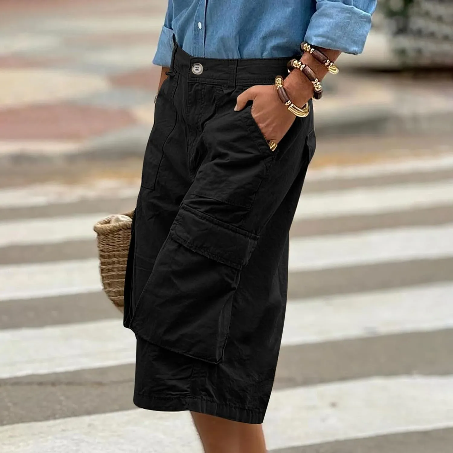 Cargo Capris for Women Loose Baggy Wide Leg Pants Lightweight Flowy High Waisted Hiking Pants Summer Y2k Clothes