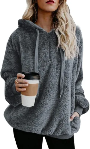 Century Star Womens Hoodies Fuzzy Hooded Sweatshirt Zipper Fleece Hoodie Pullover Sherpa Sweater Fluffy Coat