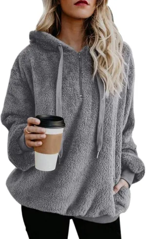 Century Star Womens Hoodies Fuzzy Hooded Sweatshirt Zipper Fleece Hoodie Pullover Sherpa Sweater Fluffy Coat