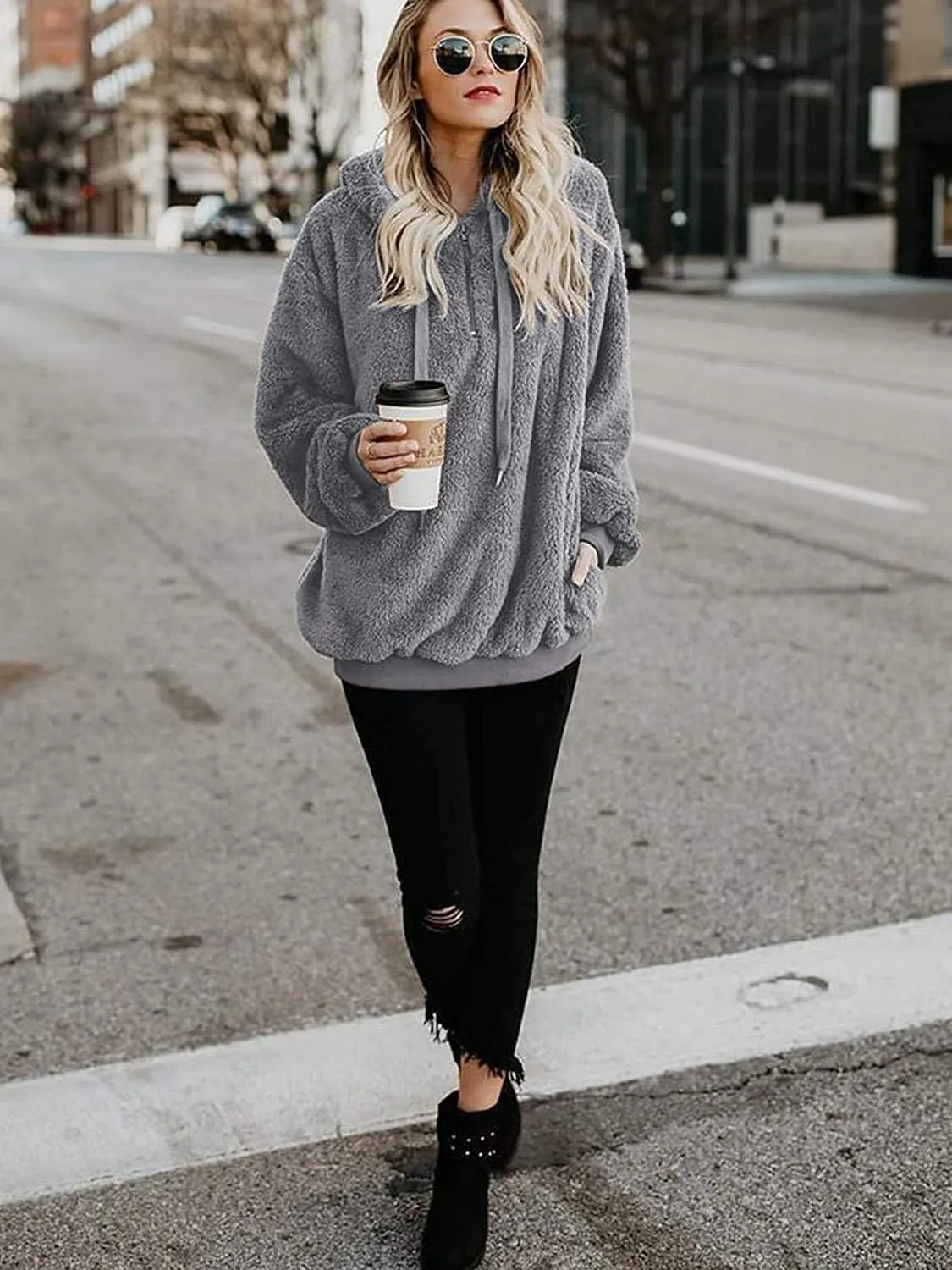 Century Star Womens Hoodies Fuzzy Hooded Sweatshirt Zipper Fleece Hoodie Pullover Sherpa Sweater Fluffy Coat