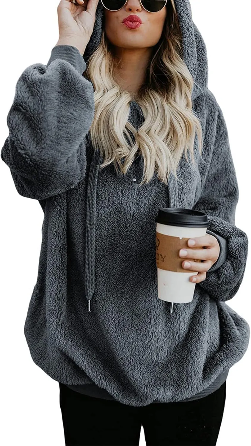 Century Star Womens Hoodies Fuzzy Hooded Sweatshirt Zipper Fleece Hoodie Pullover Sherpa Sweater Fluffy Coat