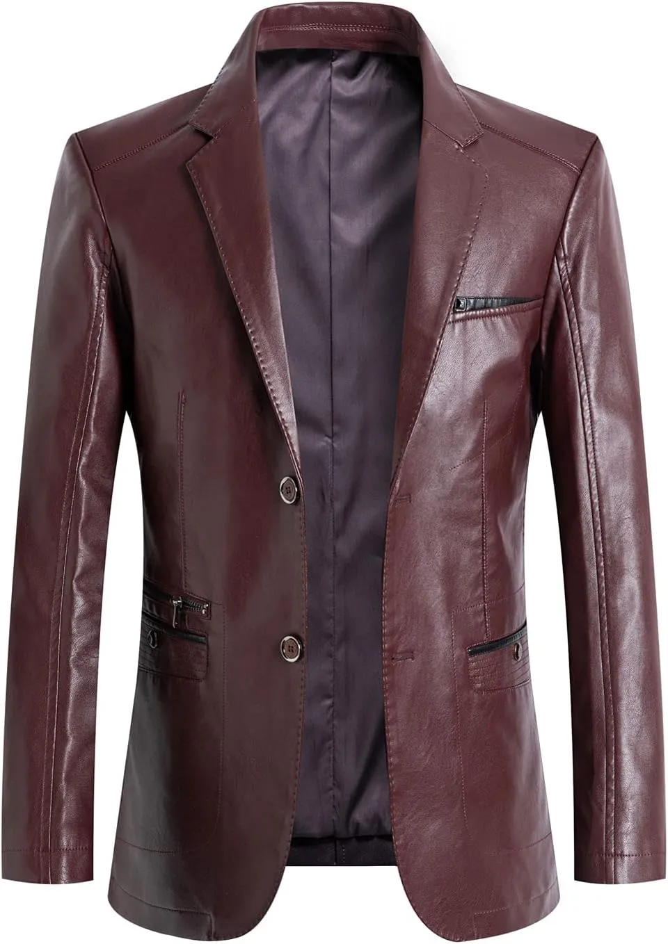 CHARTOU Men's Regular Fit Button Down Lined Business Lambskin Leather Jacket Blazer with Pockets