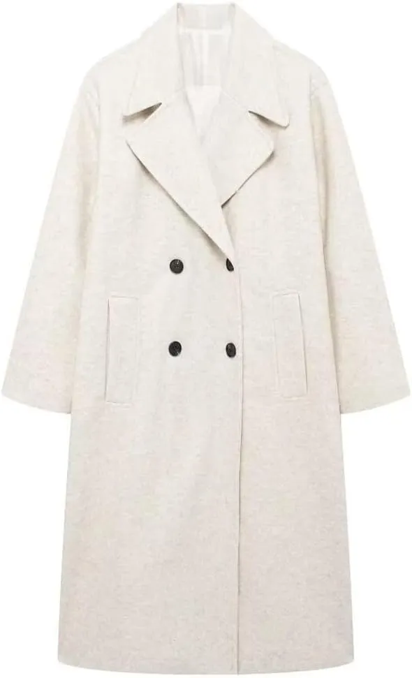 chouyatou Women's Business Casual Double Breasted Wool Coat Notch Lapel Midi Long Winter Trench Coat