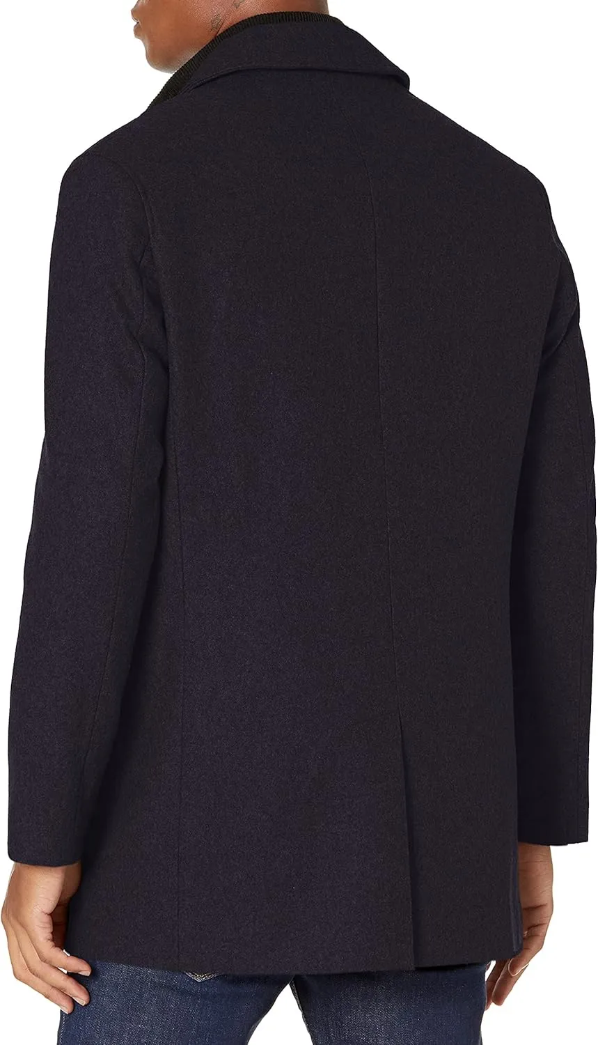 Cole Haan Men's Classic Melton Top Coat with Faux Leather Details