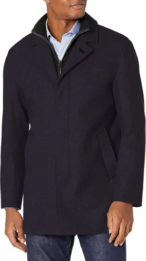 Cole Haan Men's Classic Melton Top Coat with Faux Leather Details