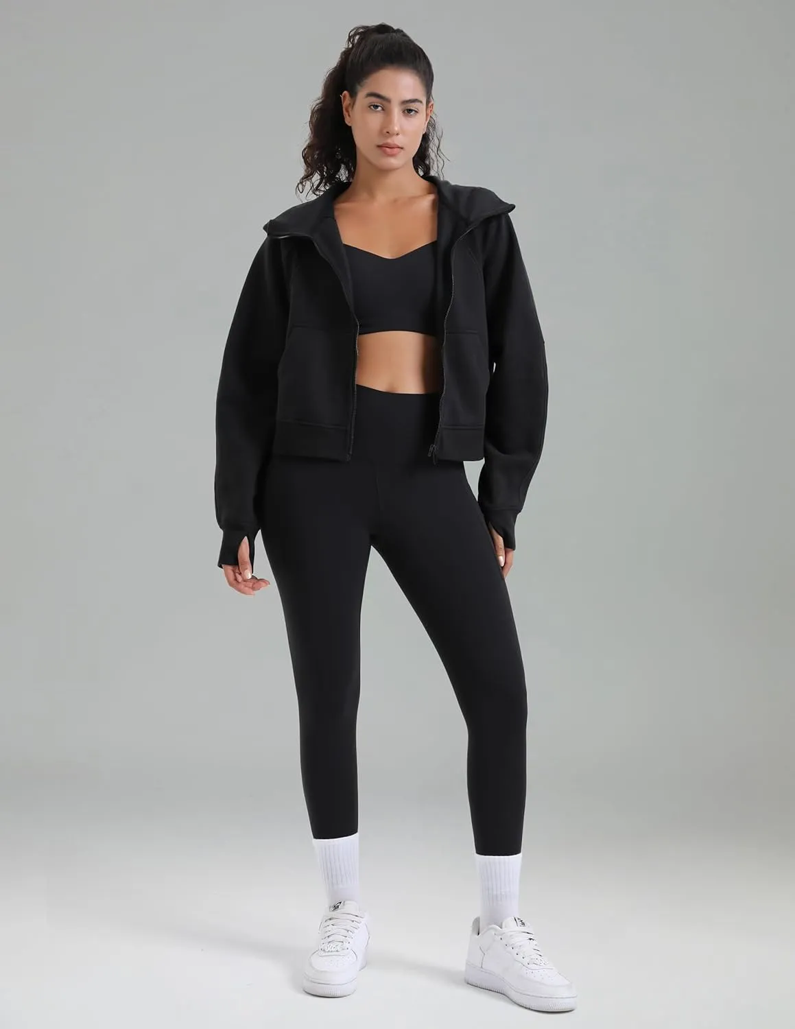 Colorfulkoala Women's Fleece Lined Oversized Hoodies Full-Zip Casual Workout Sweatshirts with Thumb Holes