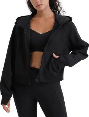 Colorfulkoala Women's Fleece Lined Oversized Hoodies Full-Zip Casual Workout Sweatshirts with Thumb Holes