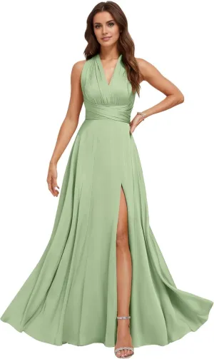 Convertible Bridesmaid Dresses,Satin Infinity Dress with Bandeau Long Multiway Formal Dress TS073