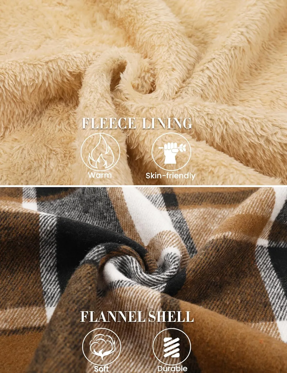 COOFANDY Men's Flannel Fleece Jacket Sherpa Lined Shirt Jacket Plaid Zip Up Hoodie Soft Warm Coat with Hood