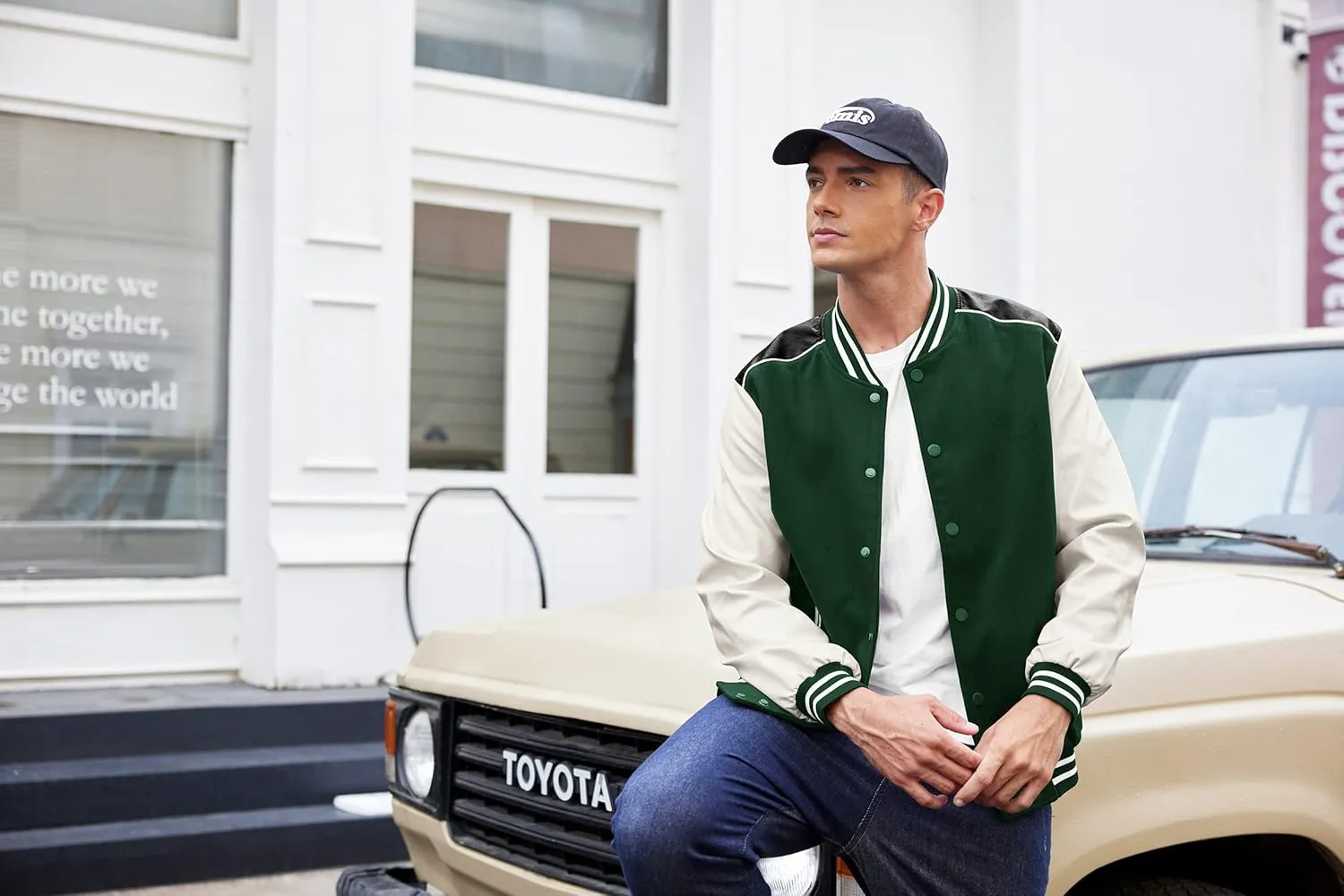 COOFANDY Mens Varsity Jacket Casual Leather Sleeve Baseball Letterman Bomber Jacket Coat