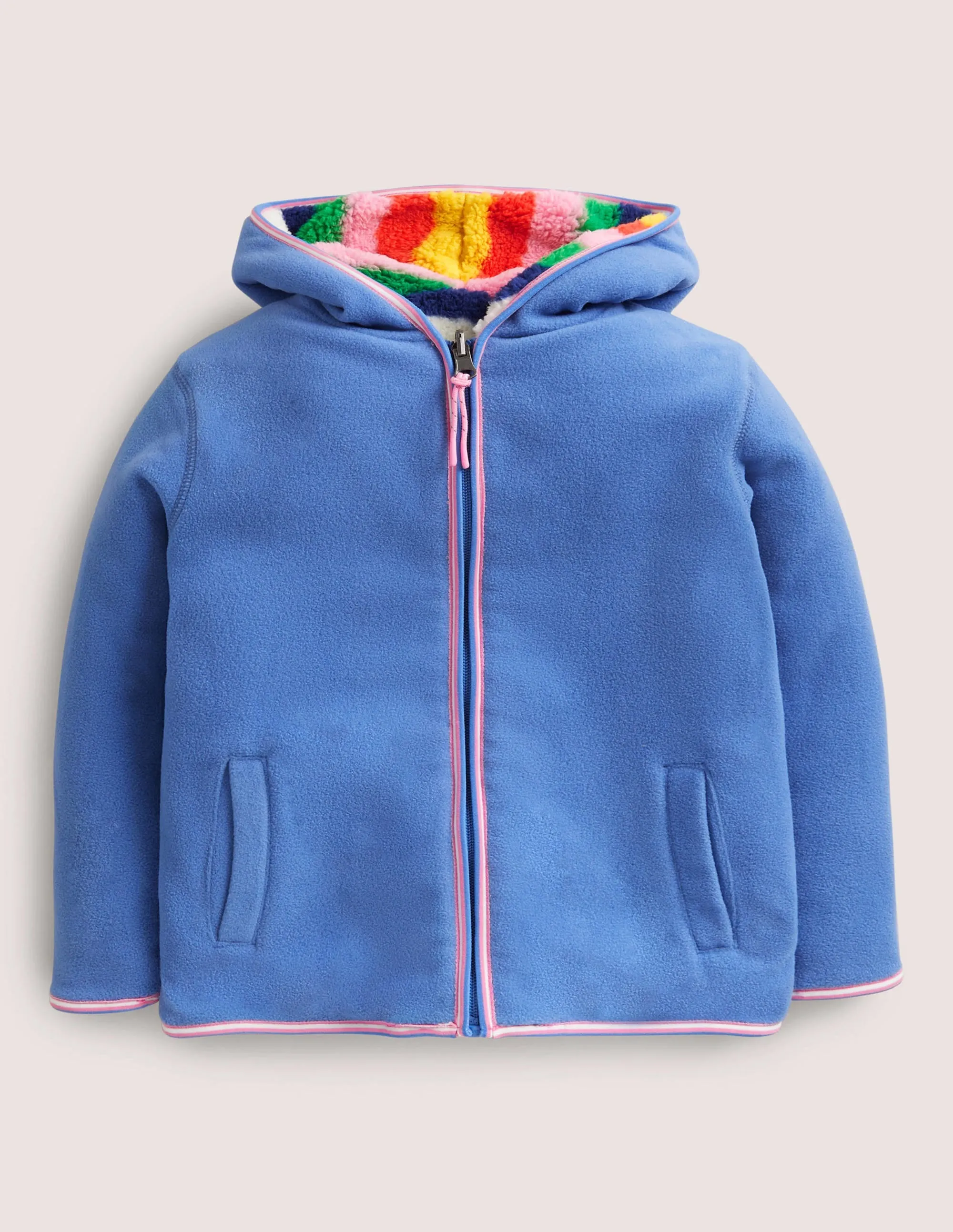 Cosy Reversible Fleece Hoodie-Blue Multi Stripe