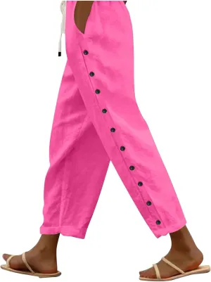 Cotton Linen Capri Pants for Women Boho Clothes Casual Summer Baggy Elastic Waisted Trousers Wide Leg Cropped Pants