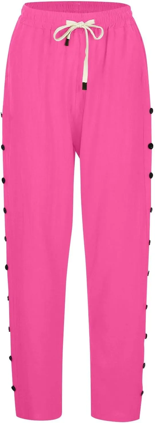 Cotton Linen Capri Pants for Women Boho Clothes Casual Summer Baggy Elastic Waisted Trousers Wide Leg Cropped Pants
