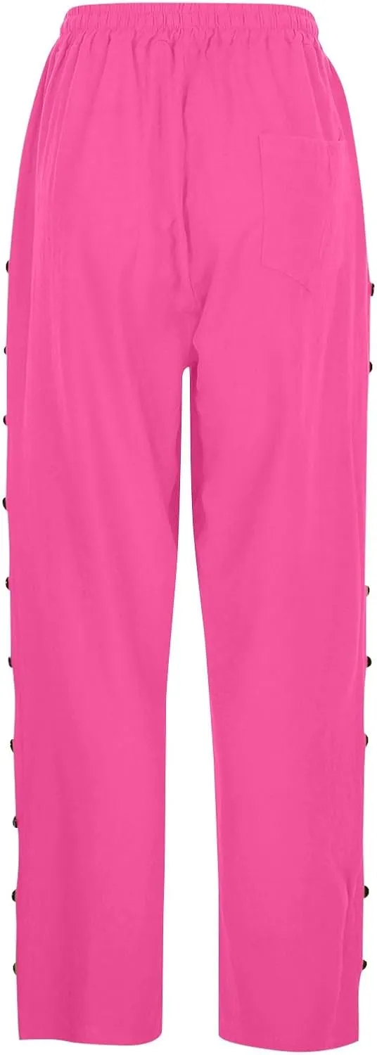 Cotton Linen Capri Pants for Women Boho Clothes Casual Summer Baggy Elastic Waisted Trousers Wide Leg Cropped Pants