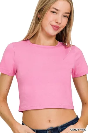 Cotton Scoop Neck Crop- Pink