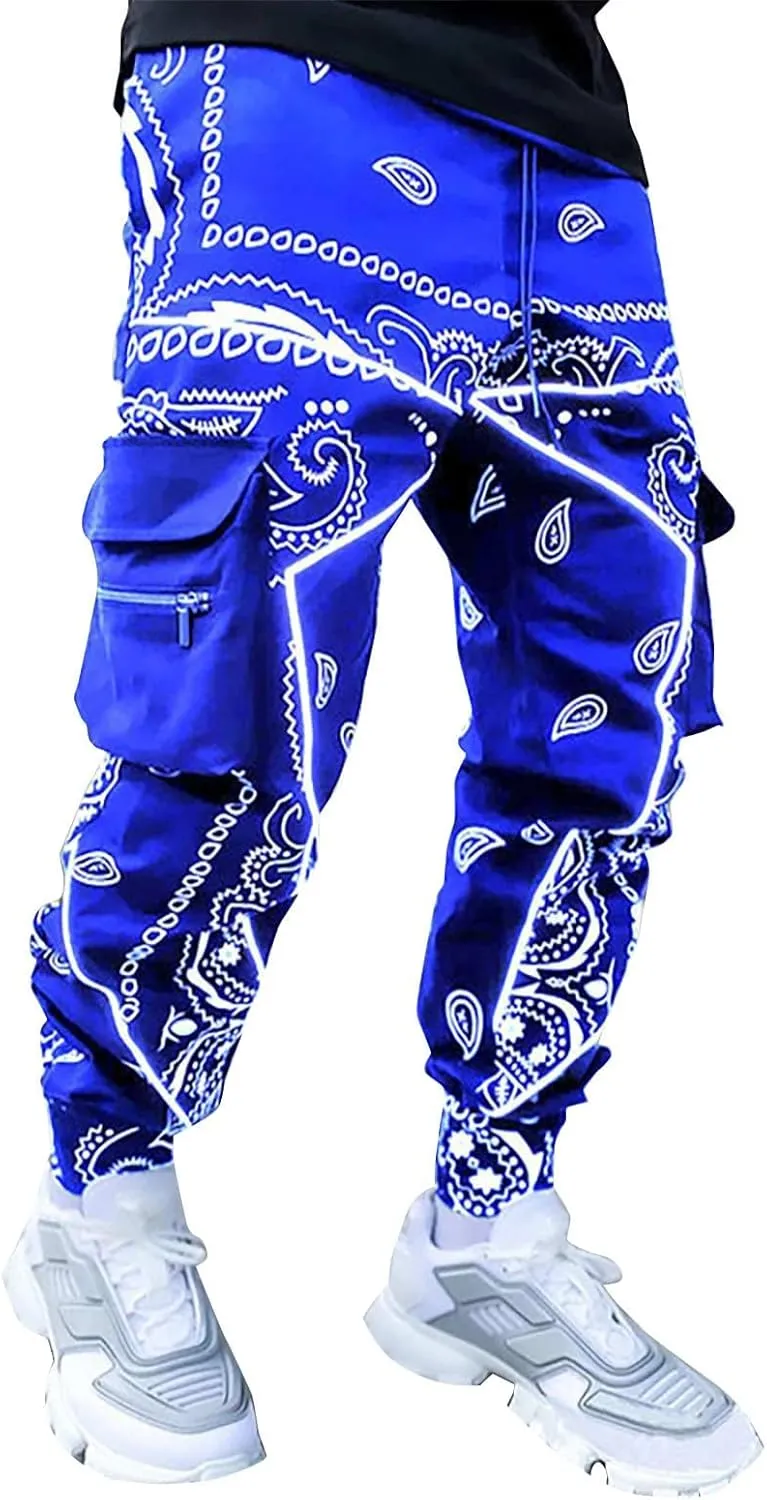 CRNTCEM Men's Casual Print Jogger Sweatpants Straight Leg Workout Running Cargo Pants Drawstring Cuffed Hippie Yoga Pants
