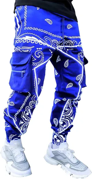 CRNTCEM Men's Casual Print Jogger Sweatpants Straight Leg Workout Running Cargo Pants Drawstring Cuffed Hippie Yoga Pants