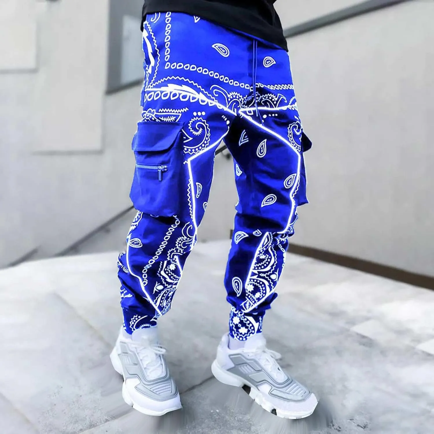 CRNTCEM Men's Casual Print Jogger Sweatpants Straight Leg Workout Running Cargo Pants Drawstring Cuffed Hippie Yoga Pants