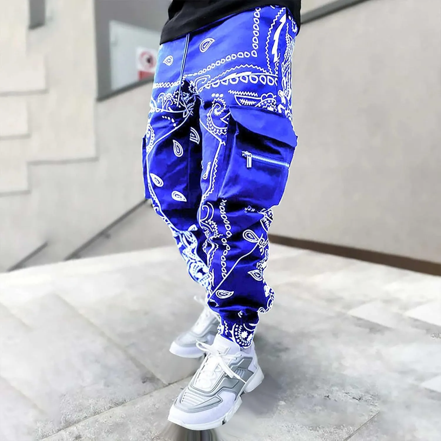 CRNTCEM Men's Casual Print Jogger Sweatpants Straight Leg Workout Running Cargo Pants Drawstring Cuffed Hippie Yoga Pants
