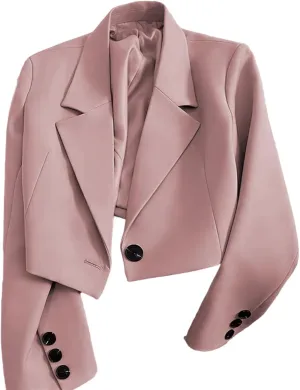 Cropped Blazer for Women Trendy Petite Jacket Dressy Casual Long Sleeve Work Office Crop Top JNZJK005