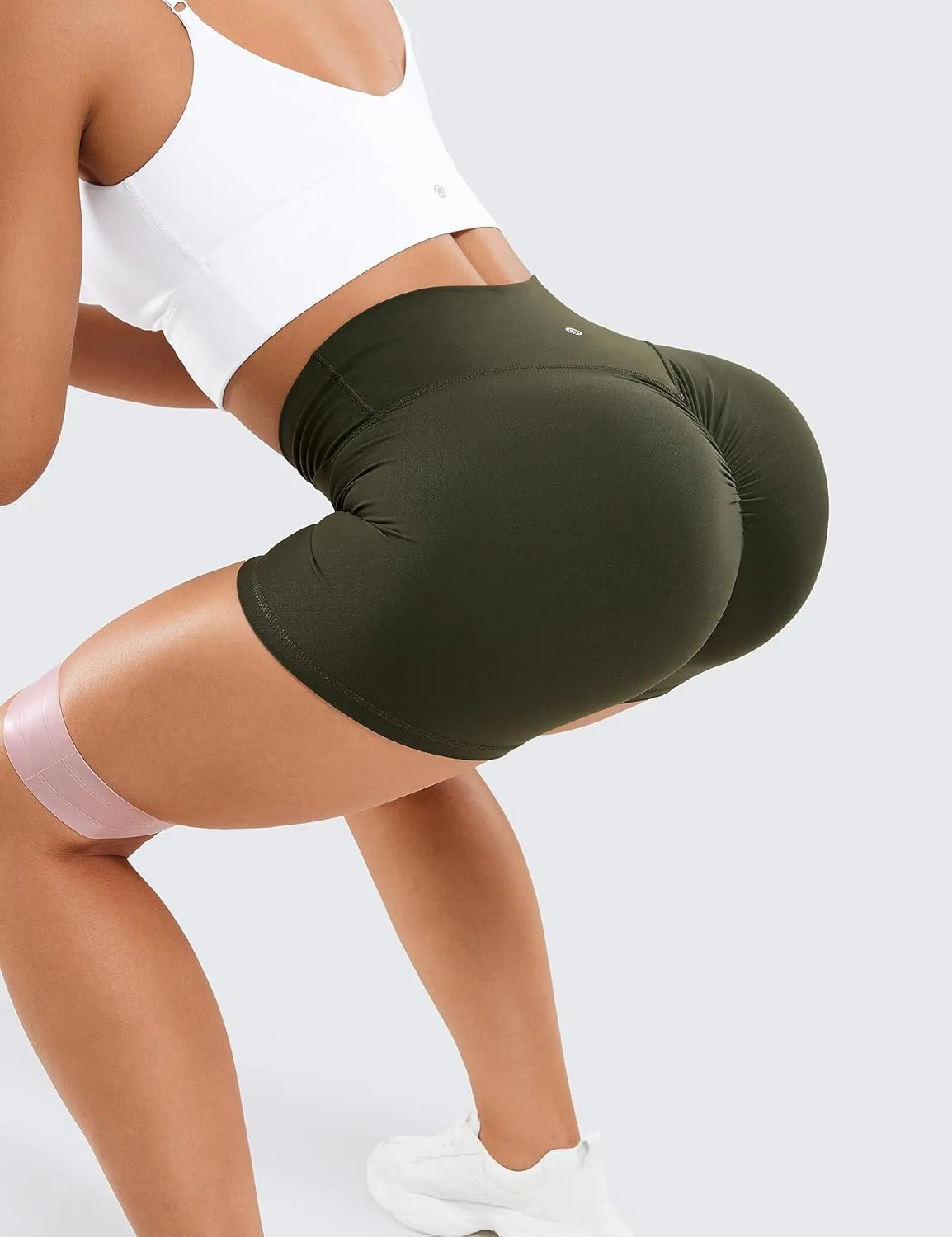 CRZ YOGA Womens Butterluxe Crossover Scrunch Butt Biker Shorts 5" - High Waist No Front Seam Workout Yoga Booty Lift Shorts