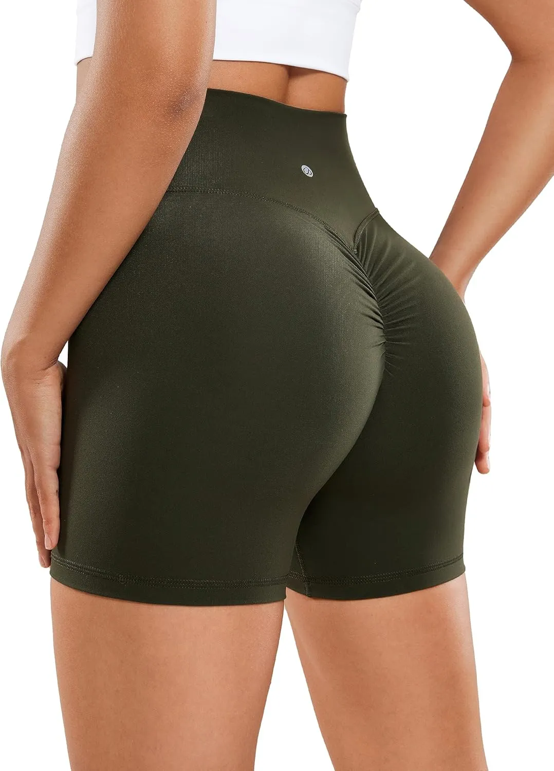 CRZ YOGA Womens Butterluxe Crossover Scrunch Butt Biker Shorts 5" - High Waist No Front Seam Workout Yoga Booty Lift Shorts