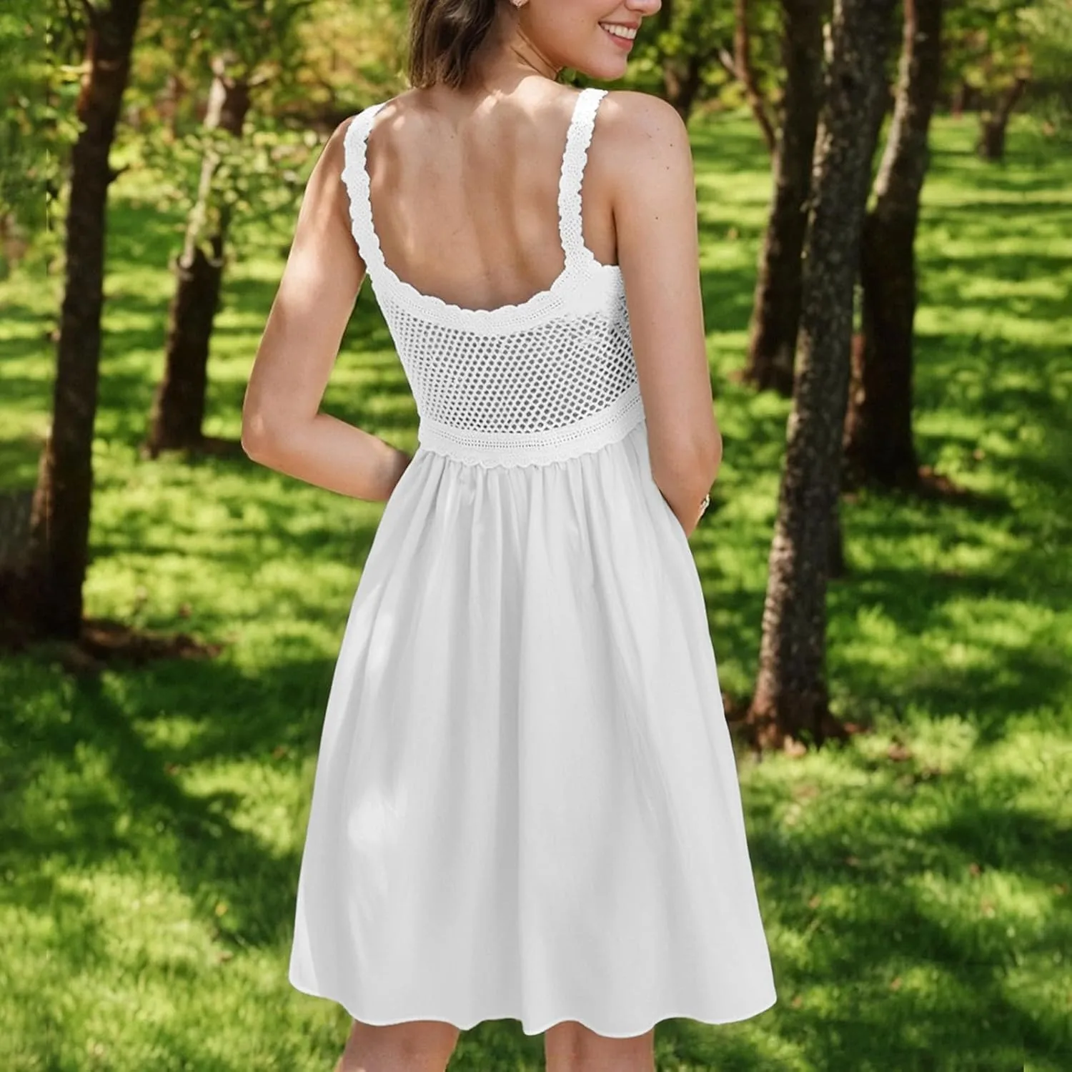 Cute Little Cami Sundress for Women Floral Embroidered Sweater Patchwork Mini Dress Summer Sleeveless A-Line Dresses