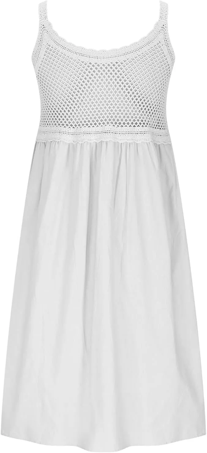 Cute Little Cami Sundress for Women Floral Embroidered Sweater Patchwork Mini Dress Summer Sleeveless A-Line Dresses