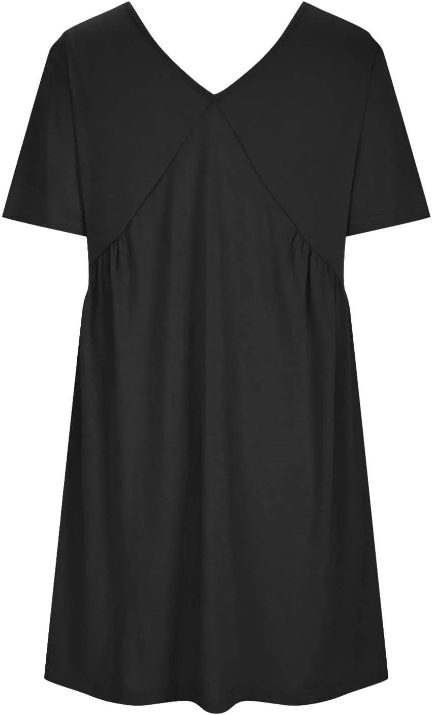 Cute Women's Casual Dress Mini Babyboll Summer 2024 Dresses Puff Sleeve Ruffle Hem V Neck Pleated Beach Sundress