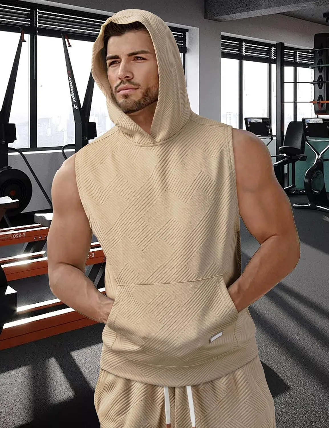 Derminpro Men's 2 Piece Outfits Summer Hooded Sleeveless Vest and Drawstring Casual Track Shorts Set