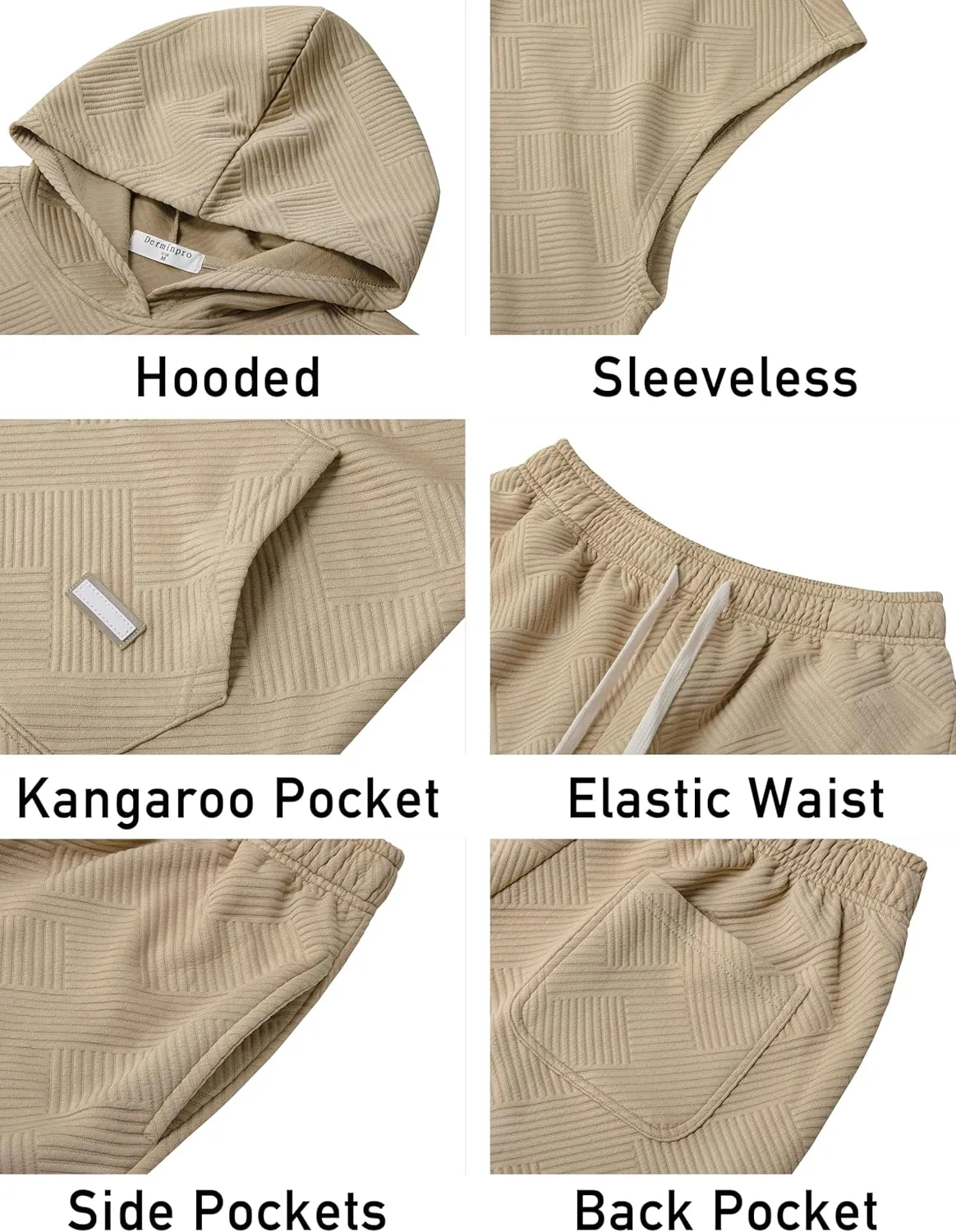 Derminpro Men's 2 Piece Outfits Summer Hooded Sleeveless Vest and Drawstring Casual Track Shorts Set