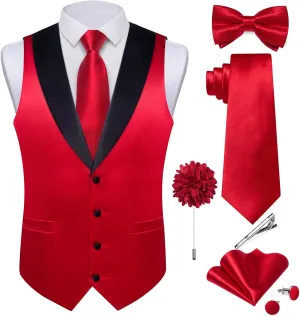 DiBanGu Mens Shiny Satin Vest Tie Set 8PCS Solid Waistcoat and Pre-tied Bowtie Shawl Collar Dress Vest for Wedding Formal