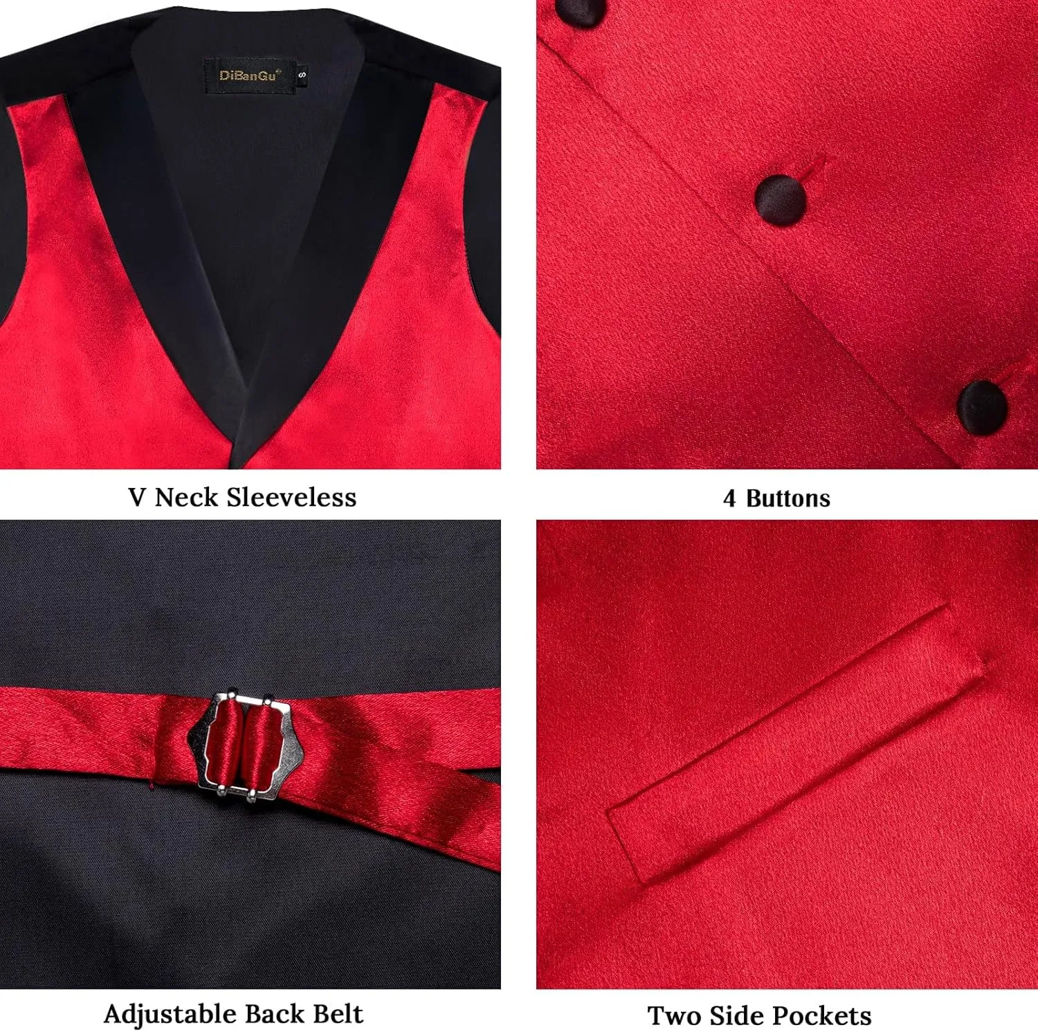 DiBanGu Mens Shiny Satin Vest Tie Set 8PCS Solid Waistcoat and Pre-tied Bowtie Shawl Collar Dress Vest for Wedding Formal
