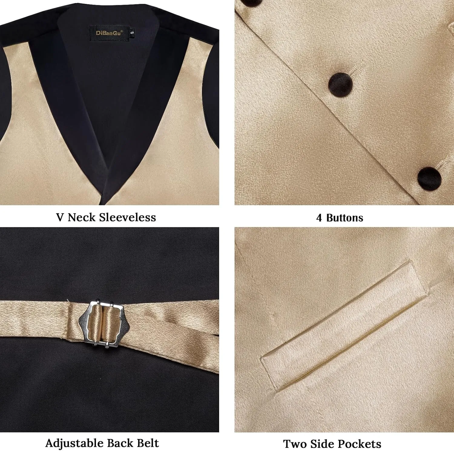 DiBanGu Mens Shiny Satin Vest Tie Set 8PCS Solid Waistcoat and Pre-tied Bowtie Shawl Collar Dress Vest for Wedding Formal