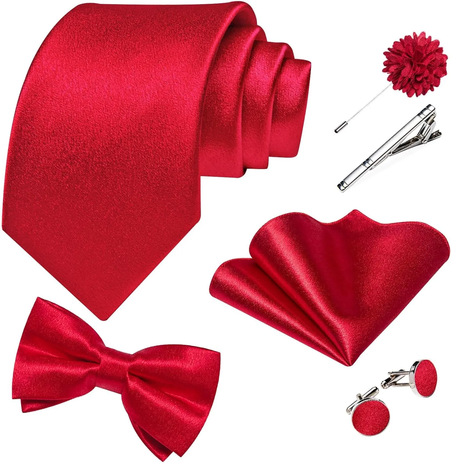 DiBanGu Mens Shiny Satin Vest Tie Set 8PCS Solid Waistcoat and Pre-tied Bowtie Shawl Collar Dress Vest for Wedding Formal