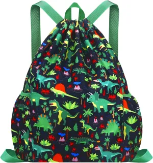 Drawstring Backpack for Kids - Boys Sport Gym Beach Swim Travel Daypack With Two Water Bottle Holder